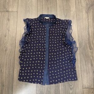 Manoush Navy Gold Ruffled Sleeveless Top Size 4